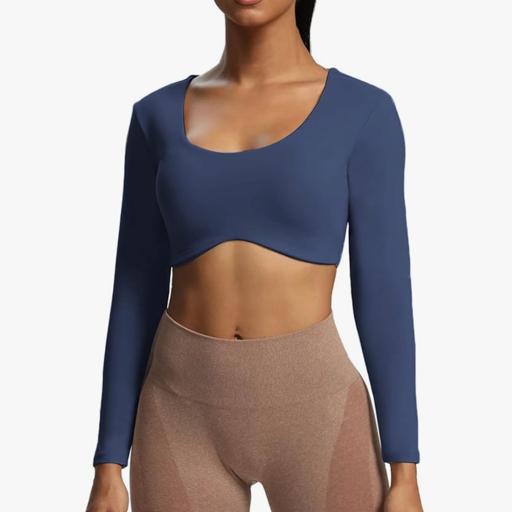 Elegant Navy Long Sleeve Crop Top